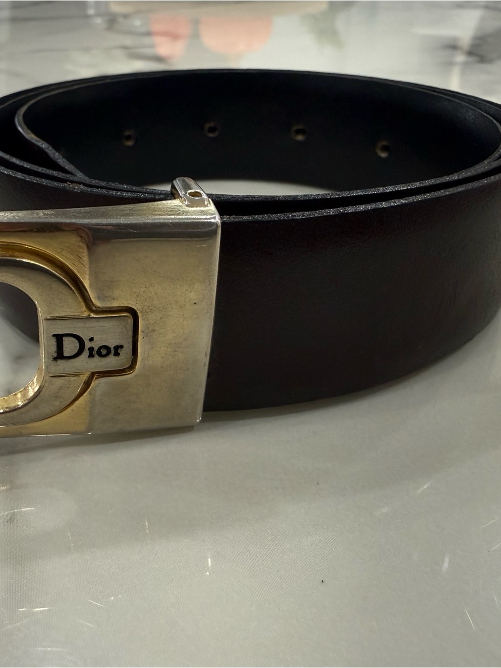 Vintage Christian Dior Reversible Black/Brown Leather Belt -Made In Italy